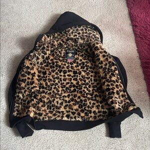 Vintage victoria secret PINK leopard fur lined sequin zip hoodie